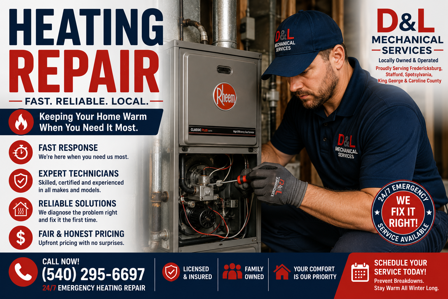 HVAC technician installing a new high-efficiency air conditioning system in Fredericksburg, VA